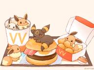 amount:multiple atmosphere:restaurant body-type:feral fast-food food series:eeveelutions series:pokemon silly species:eevee species:shiny-pokemon species:umbreon style:chibi style:kawaii style:playful // 2048x1541 // 289KB