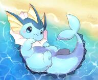 amount:solo atmosphere:beach atmosphere:sunlight body-type:feral body-type:slightly-chubby series:eeveelutions series:pokemon species:vaporeon style:kawaii // 1650x1352 // 217KB