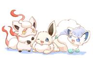 amount:multiple belly-squish body-type:feral happy series:pokemon species:alolan-vulpix species:eevee species:hisuian-zorua species:shiny-pokemon style:playful // 2204x1380 // 196KB