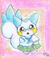 amount:solo body-type:semi-anthro book glasses hall-of-fame:bronze nerdy outfit schoolgirl-outfit species:pachirisu style:border style:traditional-art // 565x647 // 93KB