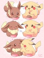 amount:pair body-type:feral eating food lick series:pokemon species:eevee species:pikachu // 901x1200 // 144KB