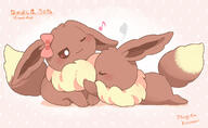 affection amount:pair body-type:feral cuddling series:pokemon species:eevee style:abstract-background style:outline style:playful wearing-bow // 1346x826 // 108KB