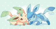 affection amount:pair annoyed body-type:feral cheek-rub pressing-same-body-part-against-each-other series:eeveelutions series:pokemon species:glaceon species:leafeon style:abstract-background style:kawaii style:playful // 1189x613 // 97KB