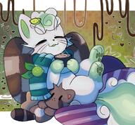 amount:solo atmosphere:home body-type:feral coffee lime oc plush relaxed scarf species:alolan-vulpix style:abstract-background style:detailed-pattern // 1000x928 // 169KB