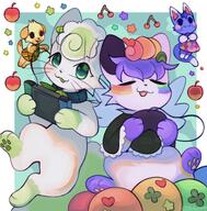 amount:pair apple atmosphere:assorted-objects body-type:feral body-type:semi-anthro cloak lime nintendo-switch oc species:alolan-vulpix style:abstract-background style:playful whiskers // 2723x2770 // 628KB