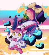amount:solo body-type:feral chocolate confused cramped food heart-shape series:eeveelutions series:pokemon species:sylveon strawberry style:abstract-background style:dithering style:painted wearing-bow // 848x943 // 141KB