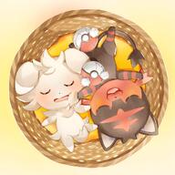 affection amount:pair amount:solo basket body-type:feral body-type:semi-anthro cramped cuddling series:pokemon sleeping species:espurr species:litten style:noisy // 1000x1000 // 176KB