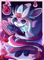 amount:solo atmosphere:fantasy atmosphere:night atmosphere:powerful body-type:semi-anthro book magic outfit series:eeveelutions series:pokemon species:glaceon style:contrasting-colors style:painted // 2028x2744 // 600KB