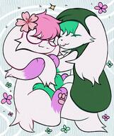 affection amount:pair body-type:feral cuddling feminine flower glasses nerdy oc species:shaymin style:contrasting-colors style:girly style:simple-colors wearing-flower // 2032x2416 // 986KB