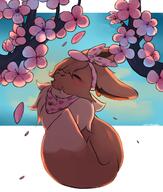amount:solo atmosphere:flowers atmosphere:petals atmosphere:sakura atmosphere:sunlight body-type:feral detailed-print relaxed scarf series:pokemon species:eevee style:dim wearing-bow // 850x1000 // 635KB