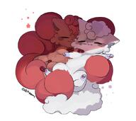 affection amount:pair body-type:feral cuddling series:pokemon species:alolan-vulpix species:vulpix // 900x800 // 252KB