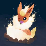 amount:solo body-type:feral campfire pecha-berry series:eeveelutions series:pokemon species:flareon style:glow style:painted style:watercolor // 2048x2048 // 206KB
