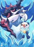 amount:pair body-type:semi-anthro hisuian-samurott series:pokemon species:oshawott species:otter style:blue style:watercolor // 1200x1639 // 679KB