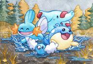 amount:multiple atmosphere:autumn body-type:feral rain species:mudkip species:phanpy species:spheal species:swablu style:watercolor // 1500x1038 // 607KB