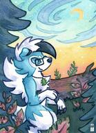 amount:solo atmosphere:hills atmosphere:sunset body-type:anthro body-type:semi-anthro glasses hall-of-fame:bronze nerdy species:lycanroc-(dusk) style:kemono style:watercolor // 1200x1661 // 676KB