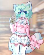 amount:solo atmosphere:cafe atmosphere:fashion boba body-type:anthro catgirl collar crop-top hall-of-fame:bronze hall-of-fame:silver necklace outfit species:cat style:intentional-blur style:kemono thigh-highs wearing-bow // 1600x2000 // 271KB