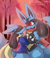 affection amount:pair atmosphere:forest blushing body-type:anthro embarrassed hall-of-fame:bronze hall-of-fame:silver hugging kissing pressing-same-body-part-against-each-other species:lucario style:kemono style:outline sweater visibly-shy // 3510x4096 // 1.4MB
