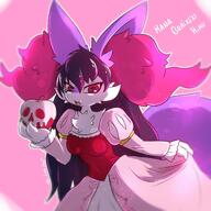 amount:solo atmosphere:halloween atmosphere:regal atmosphere:spooky body-type:anthro dress hair long-hair outfit princess species:braixen species:shiny-pokemon style:girly style:intentional-blur style:kemono style:outline // 1200x1200 // 172KB