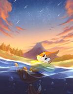 amount:solo atmosphere:hills atmosphere:lake atmosphere:sunset body-type:feral species:buizel species:otter // 1400x1800 // 391KB