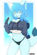 amount:solo body-type:anthro body-type:humanoid confused crop-top hair series:eeveelutions series:pokemon species:glaceon style:kemono // 1401x2048 // 208KB
