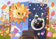 amount:pair atmosphere:confetti atmosphere:festival atmosphere:party balloons body-type:feral hall-of-fame:bronze hall-of-fame:silver series:eeveelutions series:pokemon species:jolteon species:umbreon style:lineless style:painted // 2048x1448 // 360KB