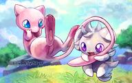 amount:pair atmosphere:hills atmosphere:waterfalls body-type:feral body-type:semi-anthro series:pokemon species:espurr species:mew style:intentional-blur style:painted style:playful // 1000x630 // 131KB