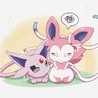 amount:pair atmosphere:field body-type:feral forehead-gem series:eeveelutions series:pokemon species:espeon species:sylveon style:kawaii style:playful // 2048x2048 // 270KB