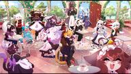 amount:multiple atmosphere:cafe atmosphere:town body-type:anthro cape casual-outfit flower formal-wear glasses hall-of-fame:bronze hall-of-fame:gold hall-of-fame:silver literally-everyone long-hair maid nerdy outfit series:eeveelutions series:pokemon species:cat species:fox species:glaceon species:shiny-pokemon tea // 4096x2303 // 1.5MB
