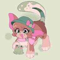 amount:solo body-type:feral hair hat species:cat style:dithering style:outline wearing-bow // 2000x2000 // 242KB