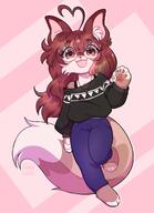 amount:solo body-type:anthro casual-outfit glasses jeans long-hair nerdy species:fox style:abstract-background style:kemono // 1452x2000 // 201KB