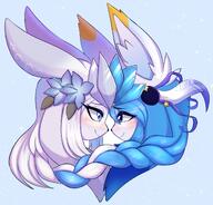 amount:pair body-type:semi-anthro feminine flower long-hair oc romance series:eeveelutions series:pokemon species:glaceon style:girly wearing-flower // 1892x1812 // 322KB