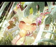amount:solo atmosphere:forest atmosphere:sunlight body-type:feral body-type:semi-anthro feminine flower series:eeveelutions series:pokemon species:leafeon style:girly style:sunrays style:watercolor wearing-flower // 1000x850 // 178KB