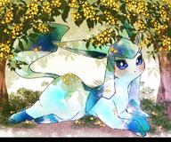 amount:solo atmosphere:flowers atmosphere:forest body-type:feral flower series:eeveelutions series:pokemon species:glaceon style:watercolor // 1250x1042 // 449KB