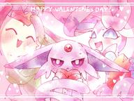 amount:multiple atmosphere:valentines-day body-type:feral forehead-gem hall-of-fame:bronze hall-of-fame:silver heart-shape series:eeveelutions series:pokemon species:espeon species:leafeon species:sylveon style:girly style:pastel-colors style:playful style:thin-bord style:very-playful style:watercolor visibly-shy // 1733x1300 // 541KB