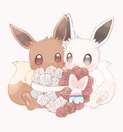 affection amount:pair atmosphere:flowers body-type:feral cuddling flower fluffified series:pokemon species:eevee species:shiny-pokemon // 1301x1400 // 129KB