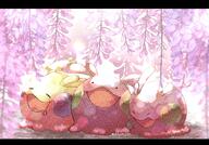 amount:multiple atmosphere:flowers atmosphere:forest body-type:blob species:goomy species:shiny-pokemon style:noisy style:watercolor wisteria // 1500x1050 // 469KB