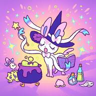 amount:multiple amount:solo atmosphere:halloween body-type:feral book cauldron hall-of-fame:bronze hall-of-fame:silver magic pecha-berry potion series:eeveelutions series:pokemon species:sylveon spell-book staff style:chibi style:painted style:pastel-colors style:playful style:very-playful witch // 2048x2048 // 588KB