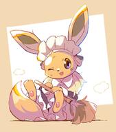 amount:solo atmosphere:sunlight body-type:feral maid outfit series:pokemon species:eevee style:colored-lighting style:colored-lines style:kawaii visibly-shy // 1000x1135 // 99KB