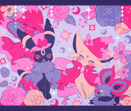 amount:multiple amount:pair atmosphere:flowers body-type:feral body-type:semi-anthro cloak flower forehead-gem hall-of-fame:bronze hat imitation rose series:eeveelutions series:pokemon species:espeon species:mismagius species:noibat species:umbreon style:girly style:idk-i-just-like-the-color-scheme style:sparkly top-hat // 1304x1102 // 558KB