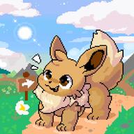 amount:solo atmosphere:field atmosphere:town body-type:feral series:pokemon species:eevee style:pixel-art // 1400x1400 // 72KB