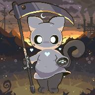 amount:solo atmosphere:halloween atmosphere:hills atmosphere:sunset body-type:anthro body-type:semi-anthro hall-of-fame:bronze hall-of-fame:silver scythe species:cat style:kemono style:pixel-art // 2000x2000 // 136KB