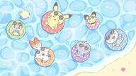 amount:multiple atmosphere:beach body-type:semi-anthro espurr floatation-device series:pokemon species:espurr species:milcery species:pichu species:pikachu species:piplup species:rowlet species:scorbunny style:playful sunglasses // 3000x1688 // 437KB