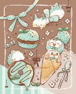 amount:multiple body-type:blob chocolate food ice-cream macarons species:pachirisu species:rowlet species:shiny-pokemon species:snom style:contrasting-colors style:playful sweets // 1638x2048 // 399KB