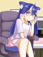 amount:solo body-type:humanoid casual-outfit catgirl computer hall-of-fame:bronze long-hair nerdy skirt species:human style:kawaii style:nerdy visibly-shy visual-teasing // 3072x4096 // 598KB