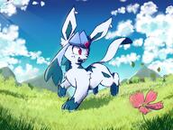 amount:solo atmosphere:field atmosphere:hills atmosphere:sunlight body-type:feral flower forehead-gem series:eeveelutions series:pokemon species:glaceon style:sunrays // 3200x2400 // 1.1MB