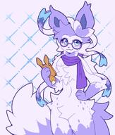 amount:solo body-type:anthro freckles glasses nerdy oc scarf series:eeveelutions series:pokemon species:sylveon style:abstract-background style:kemono using-phone // 1482x1742 // 252KB