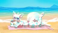 amount:solo atmosphere:beach atmosphere:sunlight bikini body-type:anthro laying-on-belly species:cat style:kemono visual-teasing // 1991x1144 // 203KB
