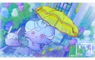 amount:pair atmosphere:garden atmosphere:home atmosphere:rain body-type:blob body-type:semi-anthro series:pokemon species:espurr species:goomy style:watercolor // 2001x1260 // 5.6MB