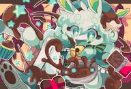 amount:solo atmosphere:cafe bell body-type:anthro character:silvia chocolate cupcake food maid outfit species:bunny species:unknown style:contrasting-colors style:dithering style:kawaii style:kemono style:pastel-colors style:pop sweets wearing-bow // 2048x1398 // 409KB