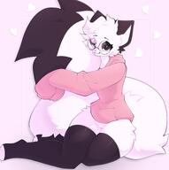 amount:solo big-tail body-type:anthro glasses hoodie nerdy species:cat style:kemono sweater thigh-highs // 2312x2320 // 249KB